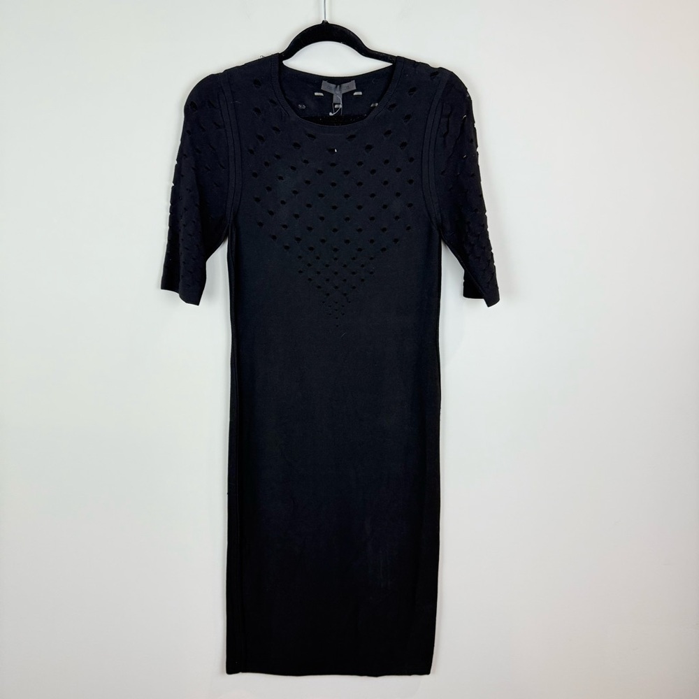 NWOT Cushnie Et Ochs Knit Rayon Viscose Short Sleeve Perforated Dress Sz Large